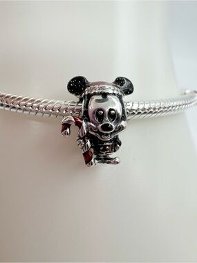 Pandora Silver Mickey with Red Candy Cane Charm